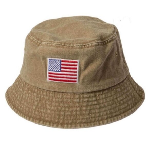 Unbranded Accessories - New Tan Khaki US Flag Bucket Hat Adult One Size Summer USA American 4th of July